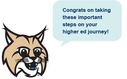 Lynx with quote that reads, "Congrats on taking these important steps on your higher ed journey!"